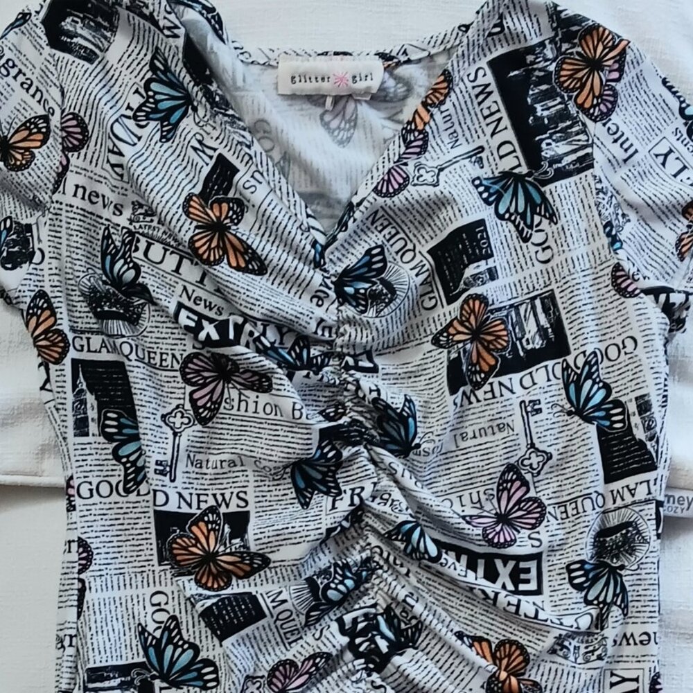 Butterfly Shirt for Girls, ( Monarch Butterflies ) Glitter Girl co, Size 14/16